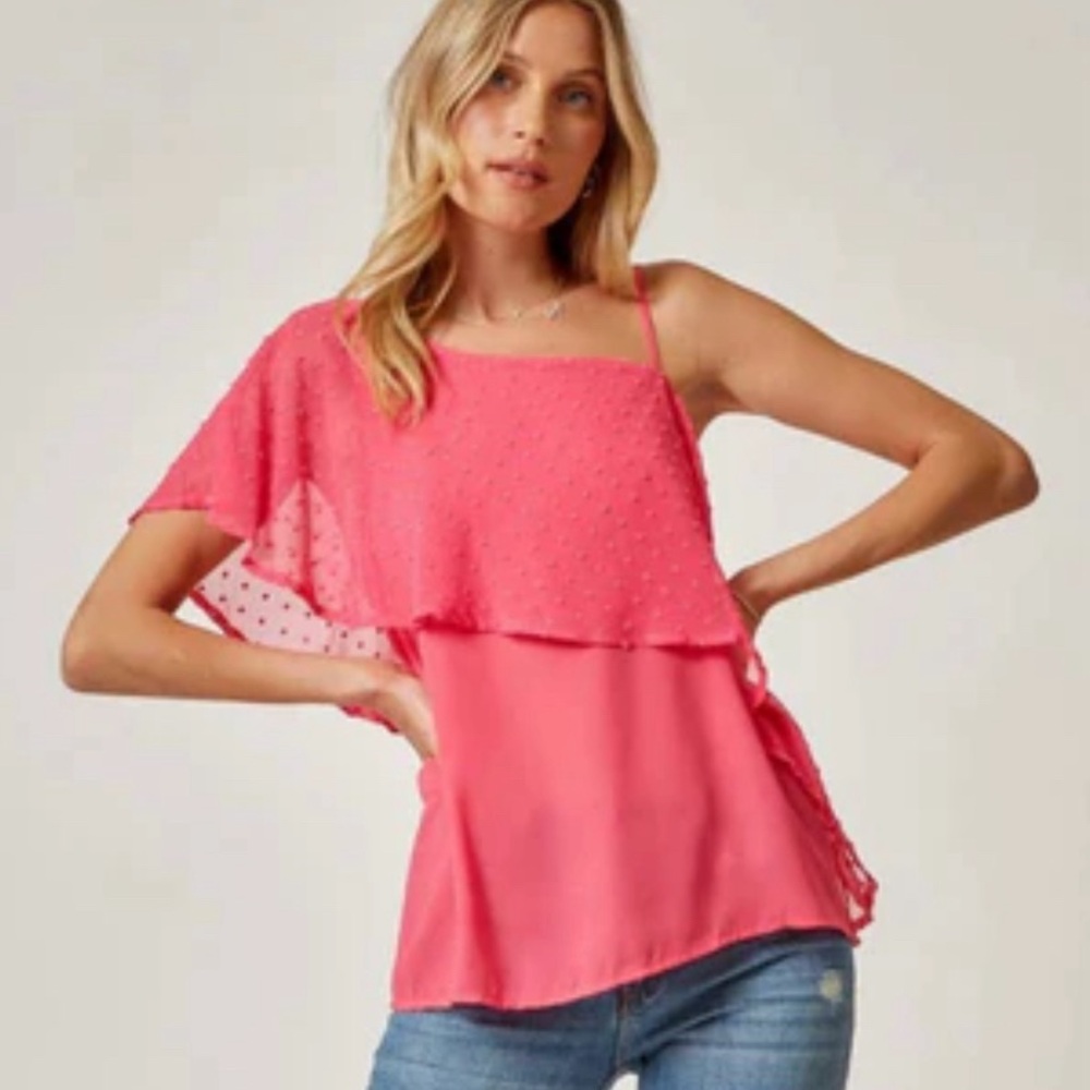 Andrée by Unit Sorbet Swiss Dot Shoulder Top In Pink Casual Size Small